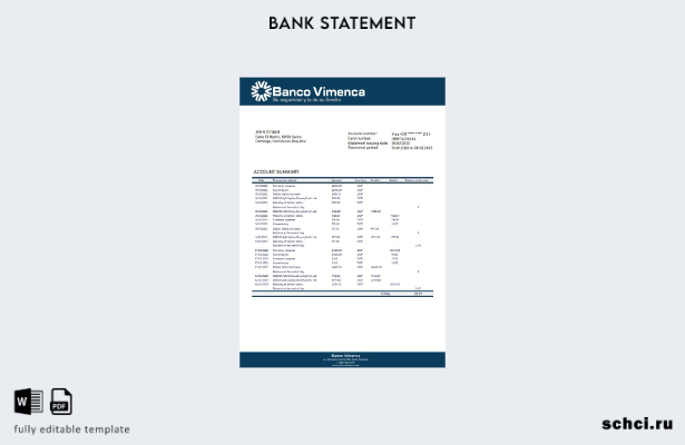 цифровая загрузка шаблона слова банковской выписки Banco Vimenca в Доминиканской